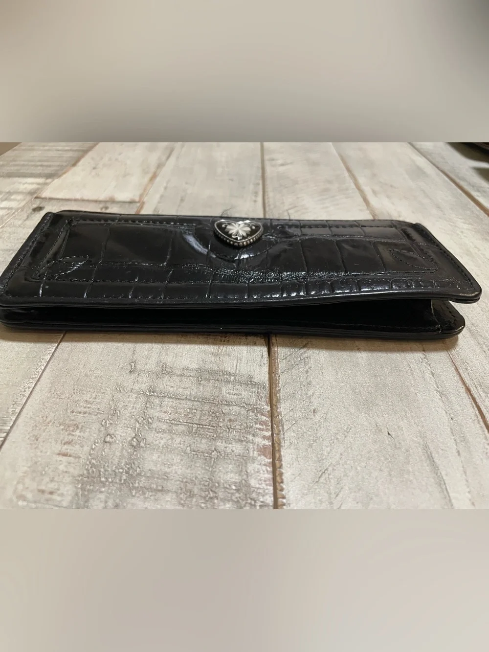 Brighton Black Croc-Embossed Wallet with Heart Accent